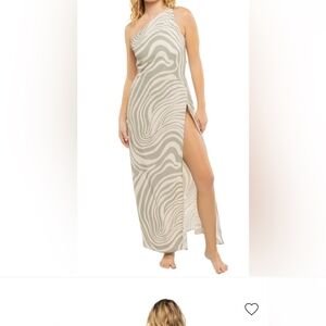 Misa Los Angeles Asymmetrical Dress in Cream and Gray